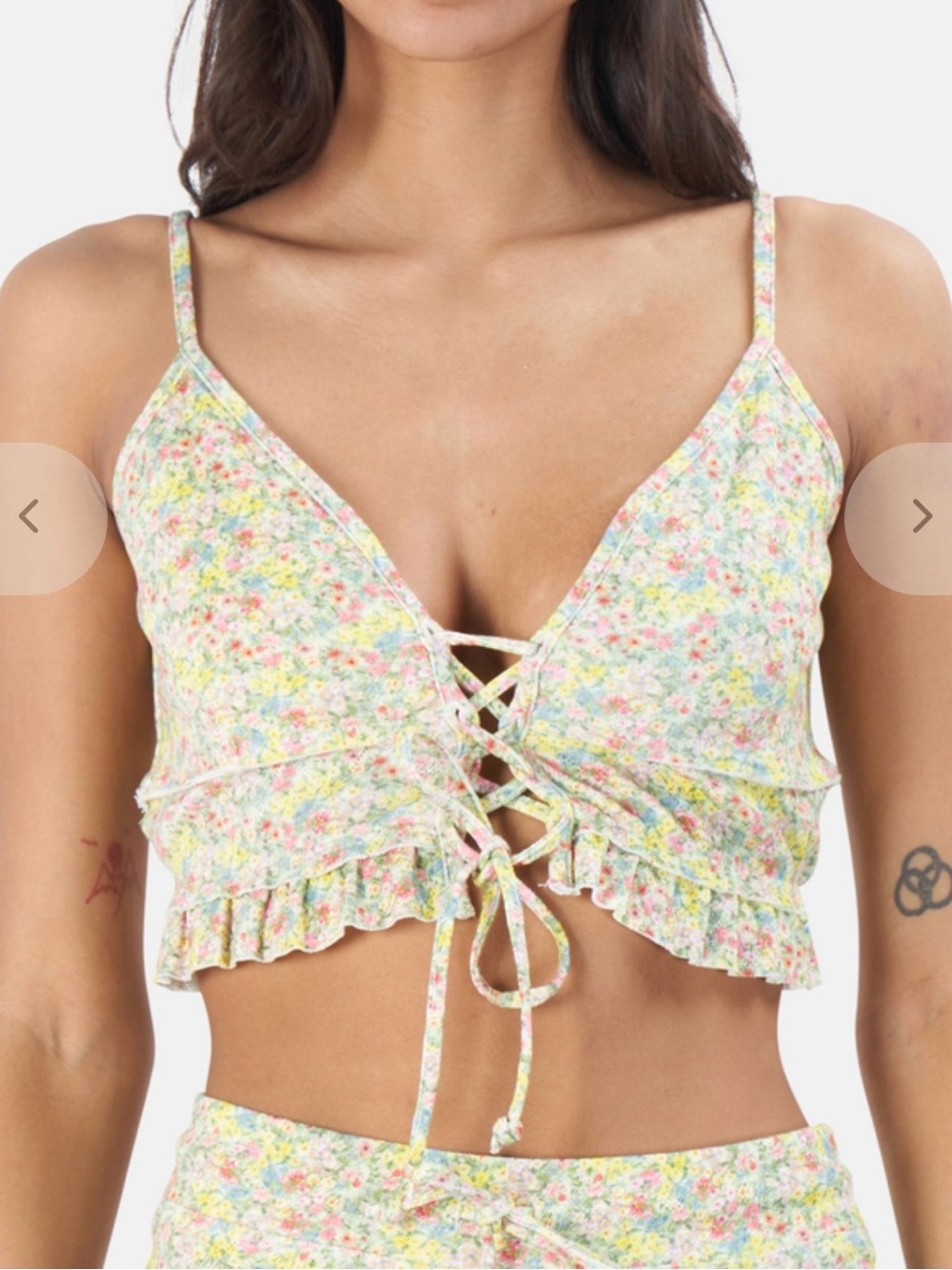 LoveShackFancy Pastel Floral Lace-Up Bandeau Top